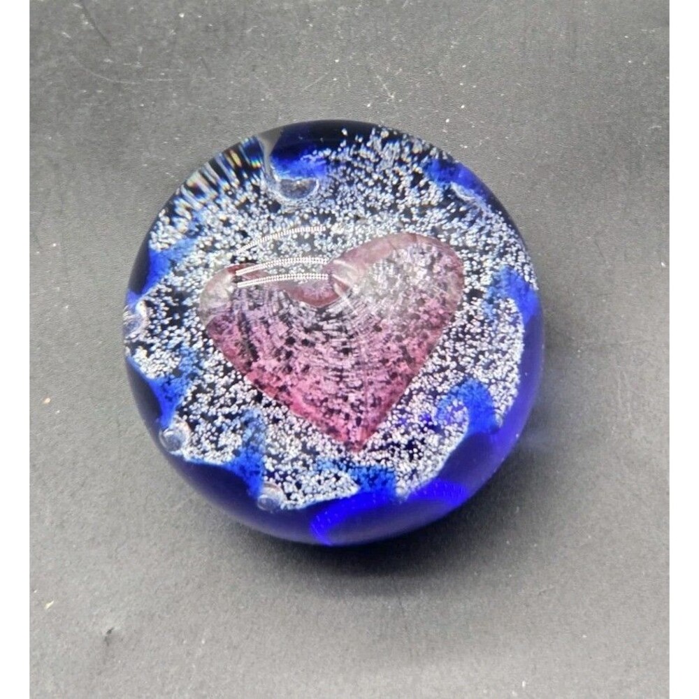 Caithness Scotland Paperweight Art Glass Signed Pink Heart Romance Signed Number